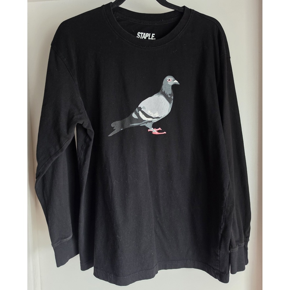 Staple Long Sleeve T-Shirt Men L Black Pigeon Crew Neck Cotton Streetwear Tee